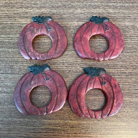 Napkin Rings Pumpkin Set of 4 Thanksgiving Fall Halloween Harvest Decor Orange - Picture 2 of 8